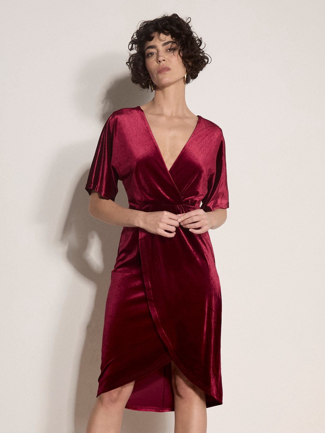 Apricot Fluwelen mini-jurk met overslag Burgundy