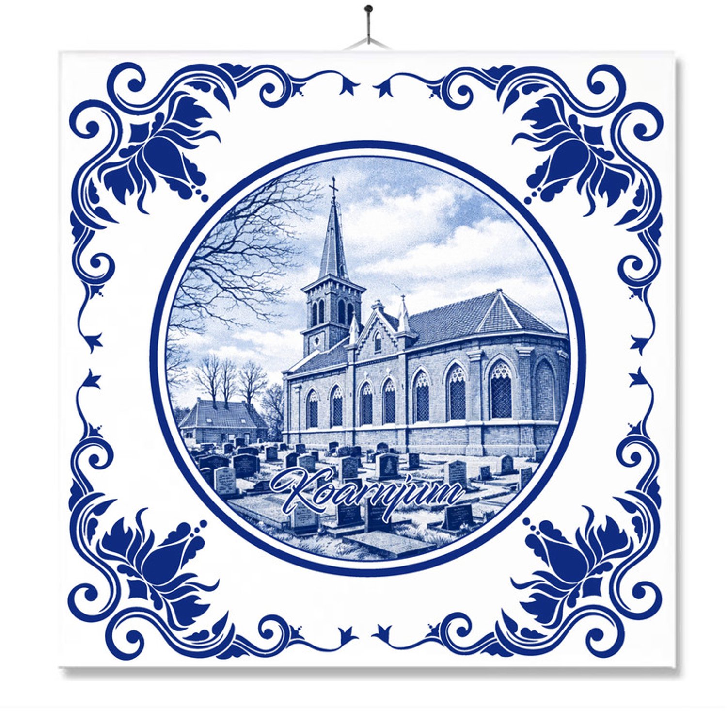 MC Living Tegel Met Opdruk | Koarnjum | Delft Blauw | Cadeau | Inclusief Geschenkdoos | Standaard | Ophangsysteem Ontwerp 1