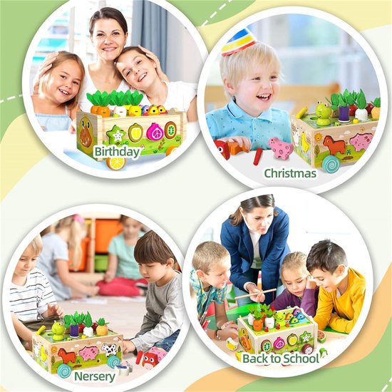 Montessori houten boerderijspeelgoed voor peuters – 7 in 1 educatief speelgoed vanaf 1 jaar – Wortel-insteekspel voor kinderen – Cadeaus voor baby's – Houten speelgoed voor jongens en meisjes van 2, 3, 4 en 5 jaar — afbeelding 4