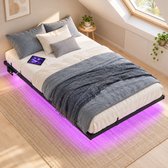 CHICFURN Metalen bedframe 120x200 cm - LED-verlichting - laadstation - zwart