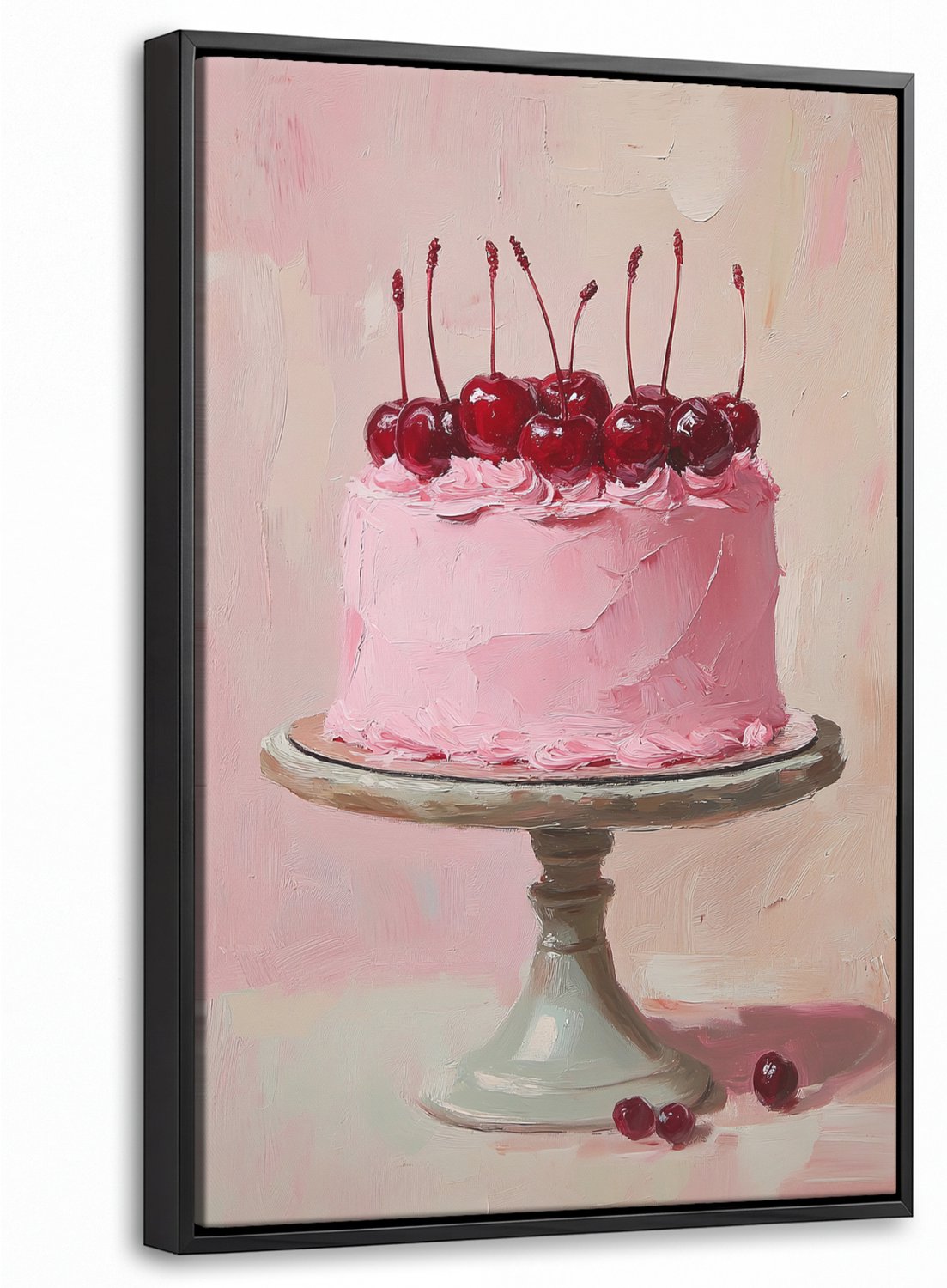 Canvas Schilderij met Baklijst 20x30cm - Taart - Pink - Cherry - Muurdecoratie woonkamer - Slaapkamer decoratie - Kamer accessoires - Schilderijen op canvas met lijst
