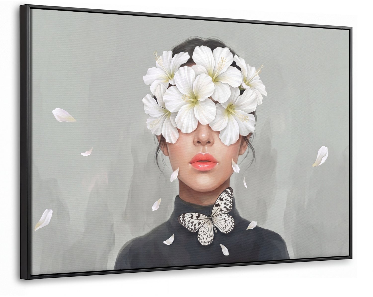 Canvas Schilderij met Baklijst 90x60cm - Lelies - Portret - Wit - Muurdecoratie woonkamer - Slaapkamer decoratie - Kamer accessoires - Schilderijen op canvas met lijst