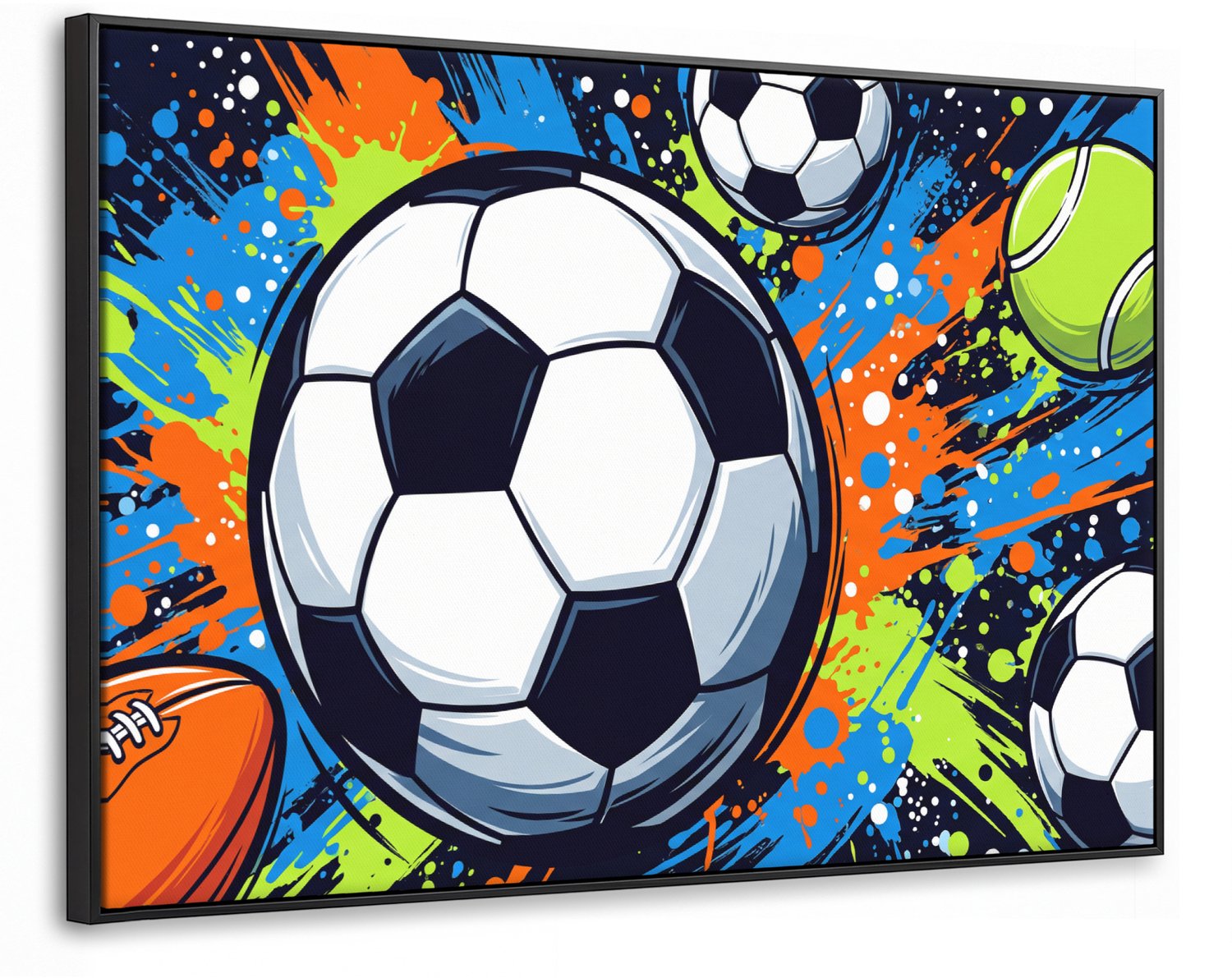 Canvas Schilderij met Baklijst 90x60cm - Sport - Ballen - Kleurrijk - Muurdecoratie woonkamer - Slaapkamer decoratie - Kamer accessoires - Schilderijen op canvas met lijst