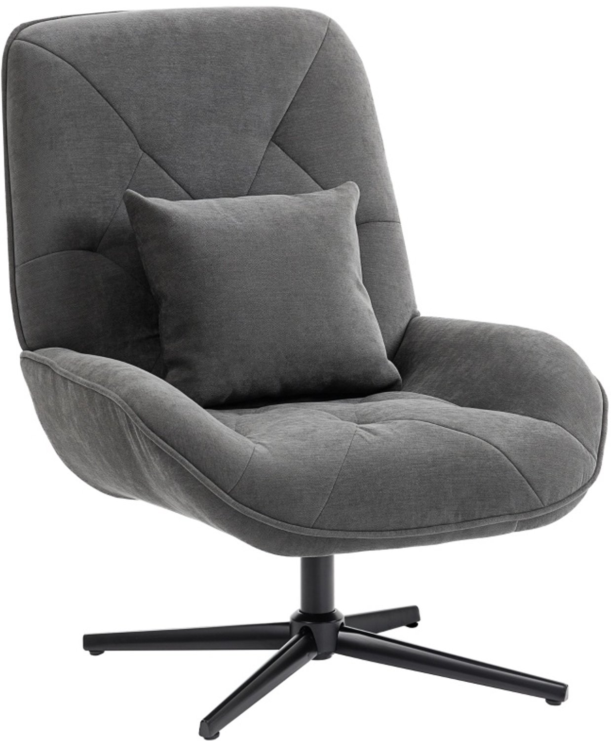 DESMIU Fauteuil 72 x 92 x 96 cm - 360 Graden Draaibaar met Lendekussen - voor Woonkamer, Slaapkamer en Hal - Chenille en Metaal - Donkergrijs