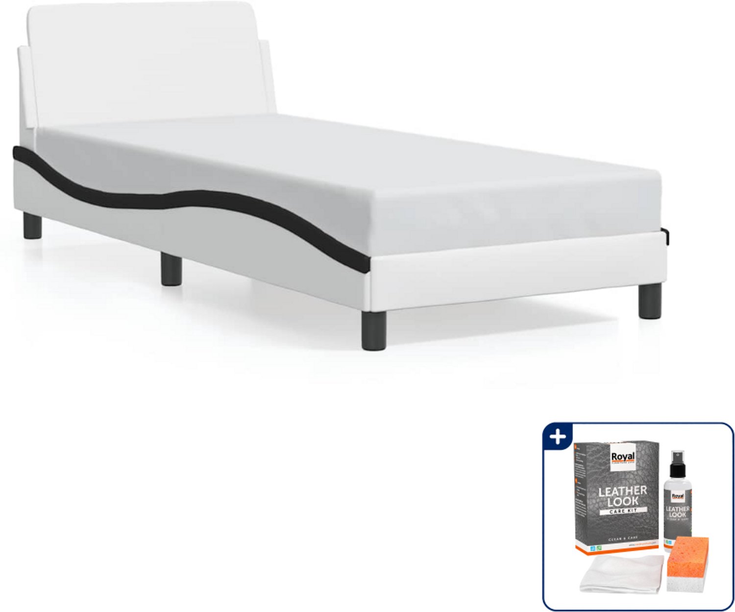 vidaXL bedframe Dover 90 x 190 cm - kunstleer - zwart en wit - Inclusief onderhoudsset voor kunstleer 150 ml