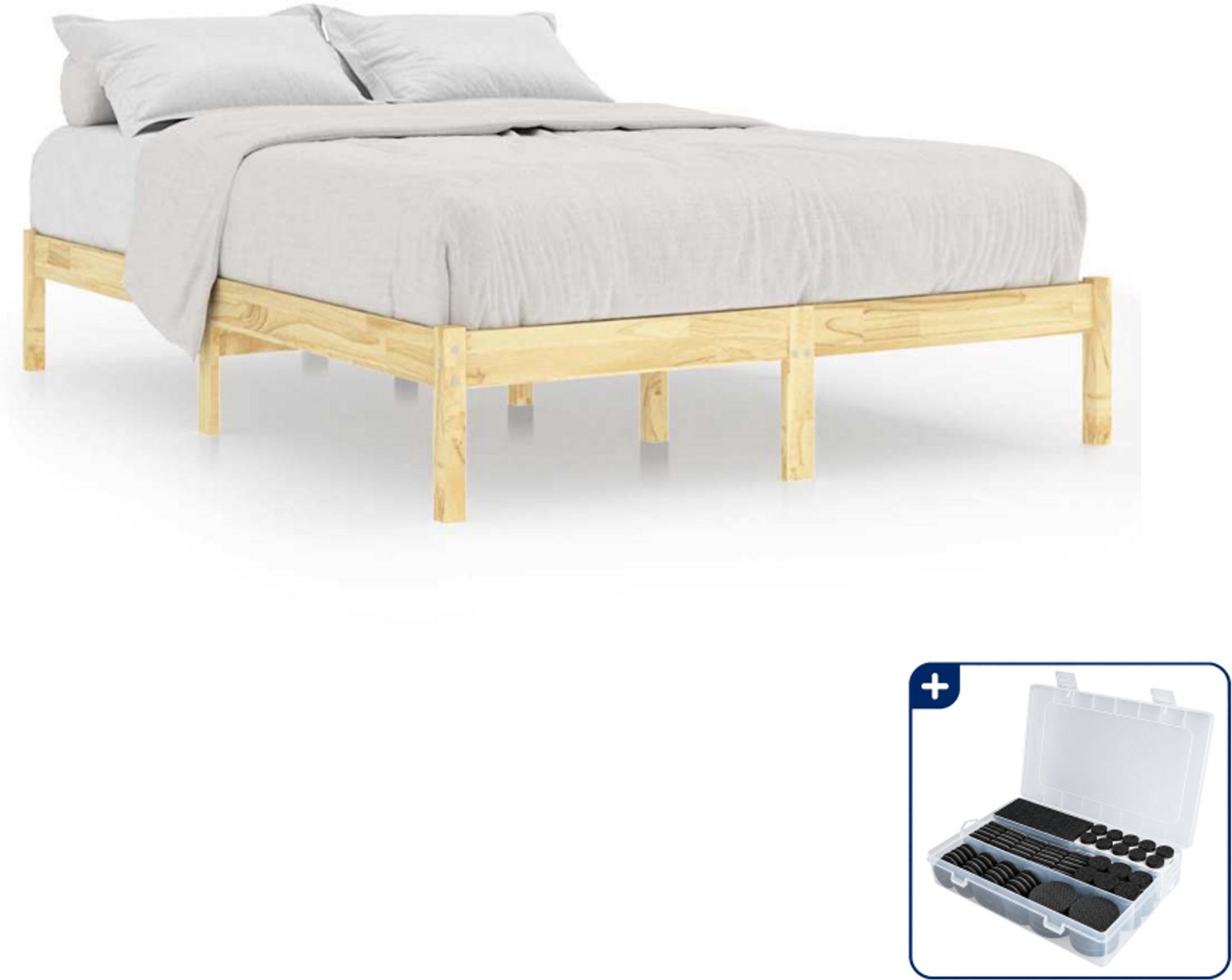 vidaXL Bedframe - Small double - 140 x 200 cm - massief grenenhout - Inclusief antikrasvilt 177-delig Bruin