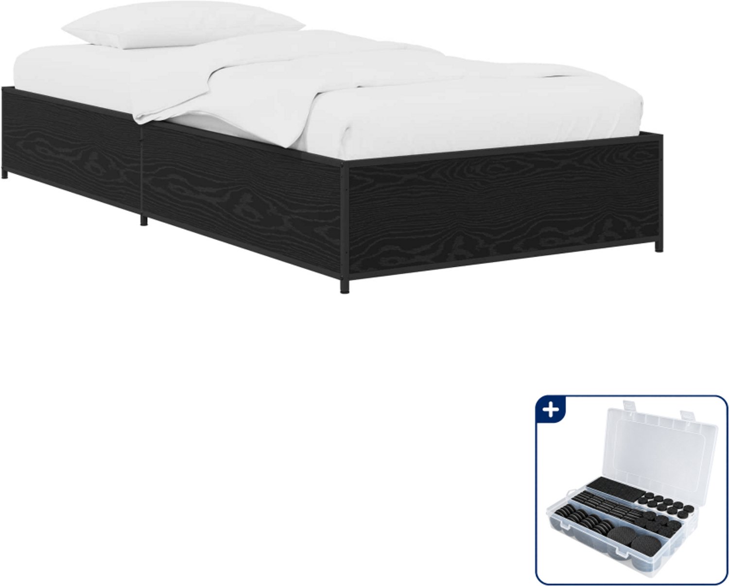vidaXL bedframe - 80 x 200 cm - bewerkt hout - zwart eiken - Inclusief antikrasvilt 177-delig