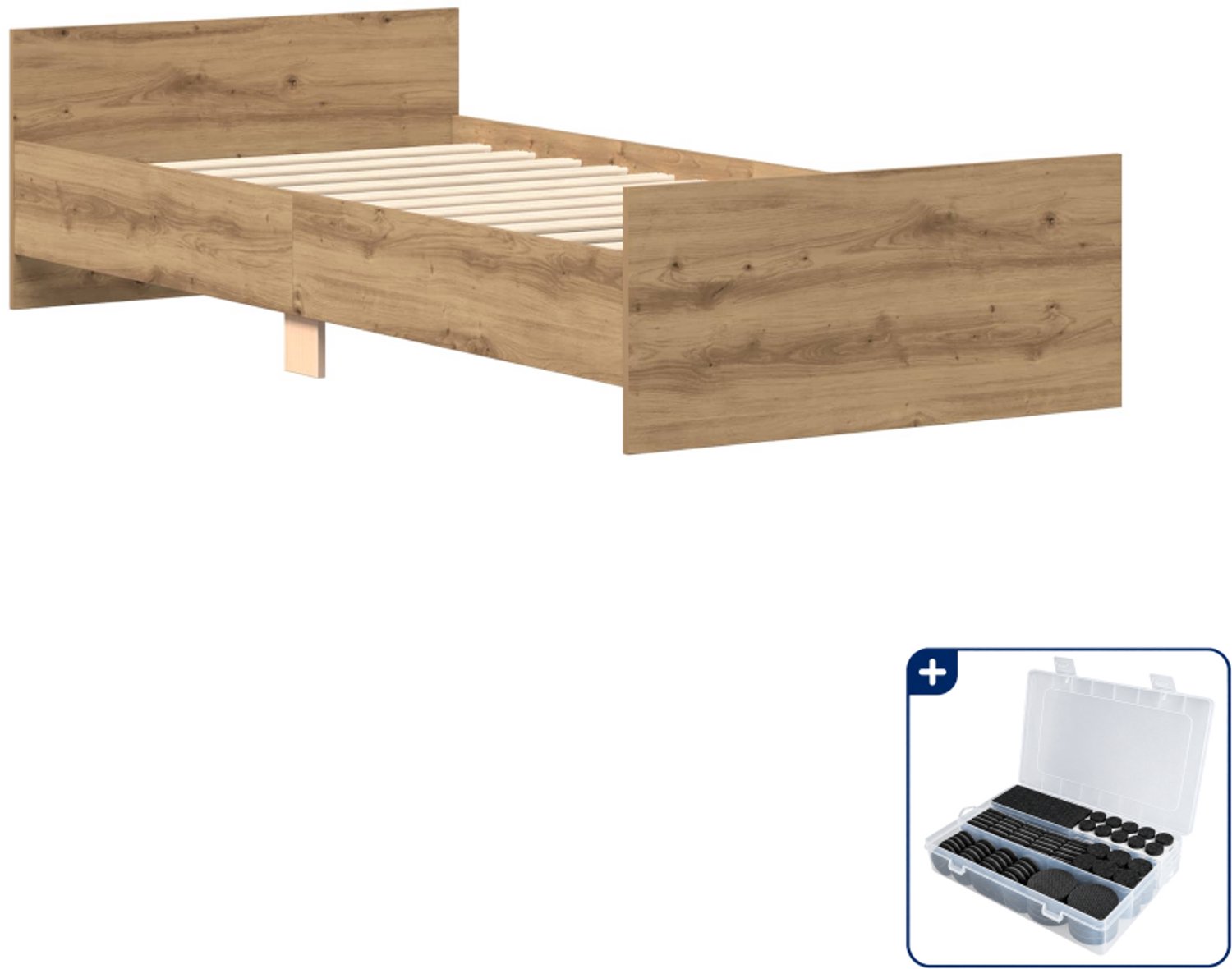 vidaXL bedframe - 80 x 200 cm - bewerkt hout - artisanaal eiken - Inclusief antikrasvilt 177-delig Bruin