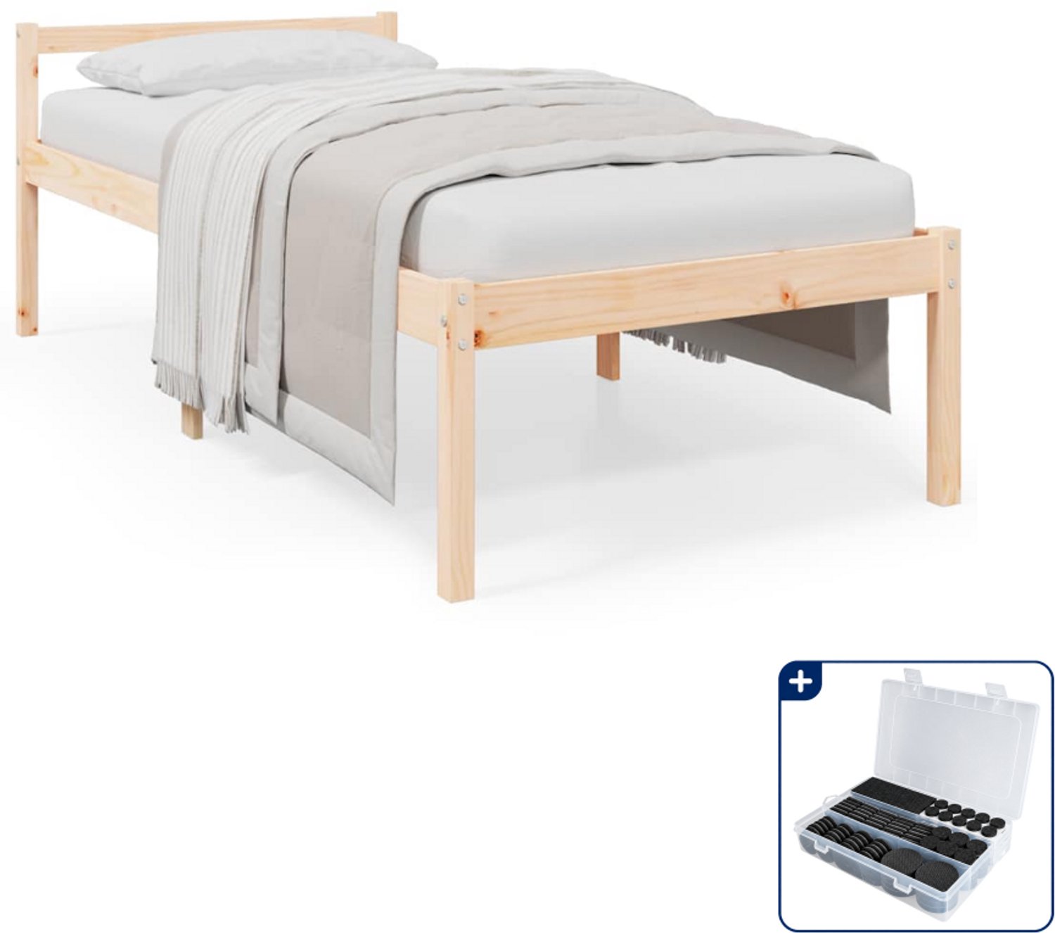 vidaXL seniorenbed - 75 x 190 cm - massief grenenhout - wit - Inclusief antikrasvilt 177-delig Bruin