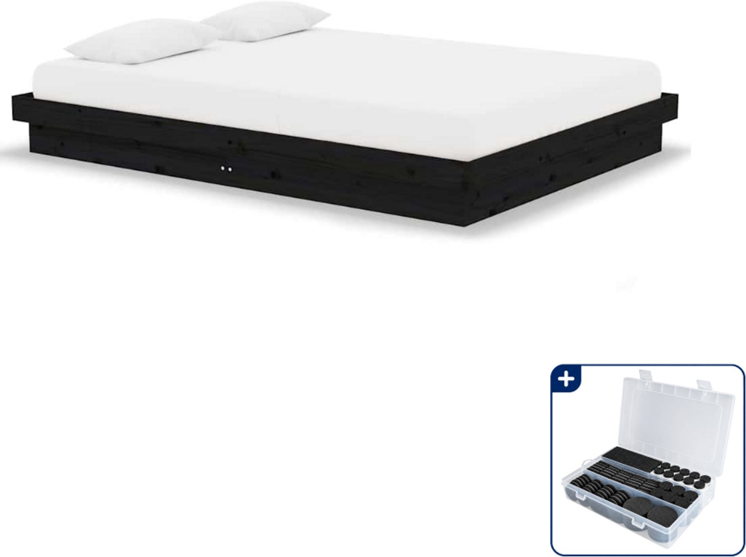 vidaXL bedframe 140 x 190 cm - massief grenenhout - zwart - Inclusief antikrasvilt 177-delig