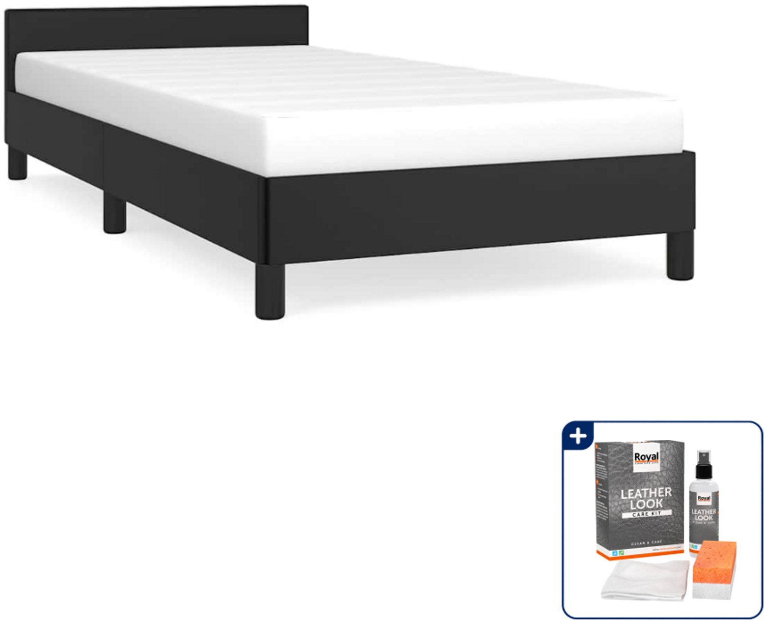 vidaXL bedframe met hoofdeinde - 100 x 200 cm - kunstleer - zwart - Inclusief onderhoudsset voor kunstleer 150 ml