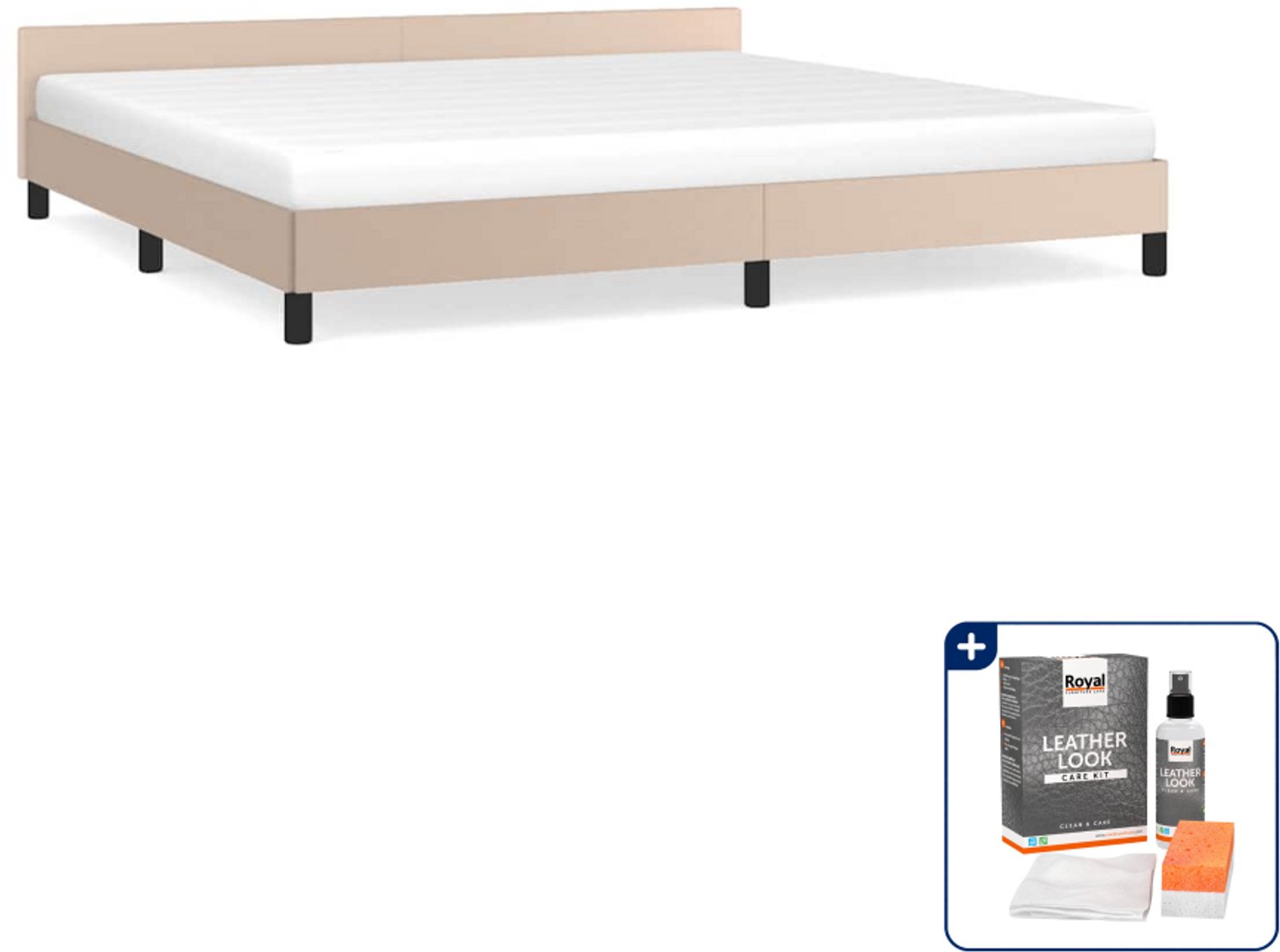 vidaXL bedframe met hoofdeinde - 200 x 200 cm - cappuccino - Inclusief onderhoudsset voor kunstleer 150 ml Bruin