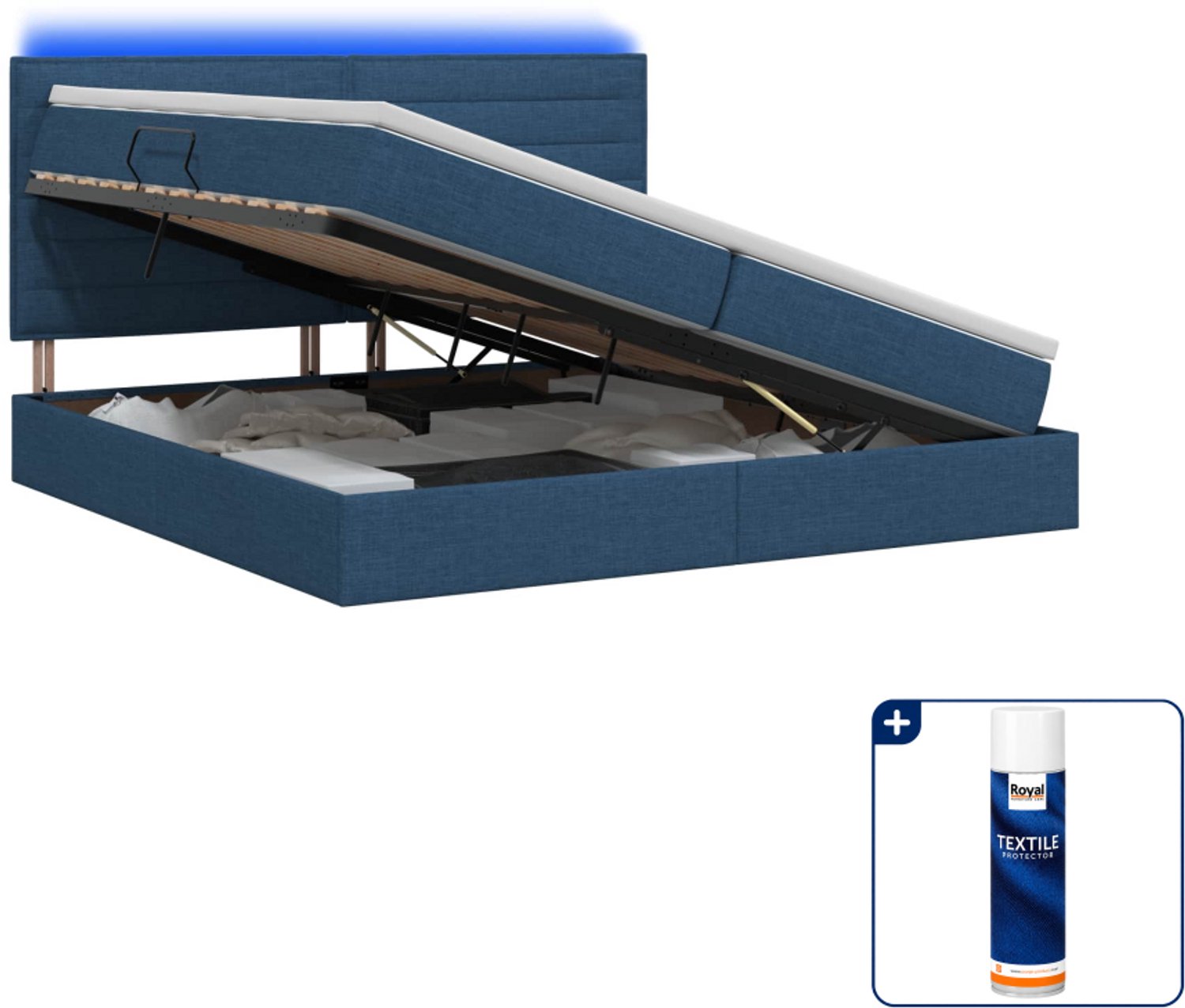 vidaXL led opslagbed met matras - 200 x 200 cm - blauw - Inclusief textielbeschermer 500 ml