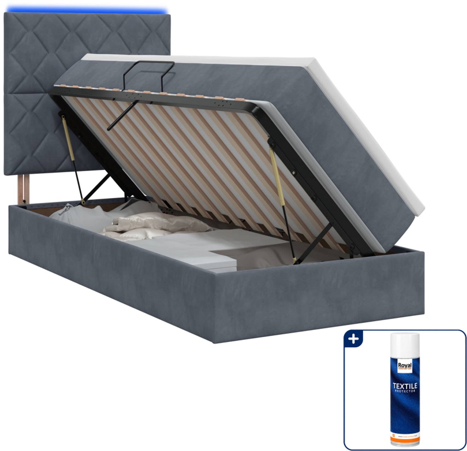 vidaXL led opslagbed met matras - 90 x 200 cm - fluweel - donkergrijs - Inclusief textielbeschermer 500 ml Donker Grijn