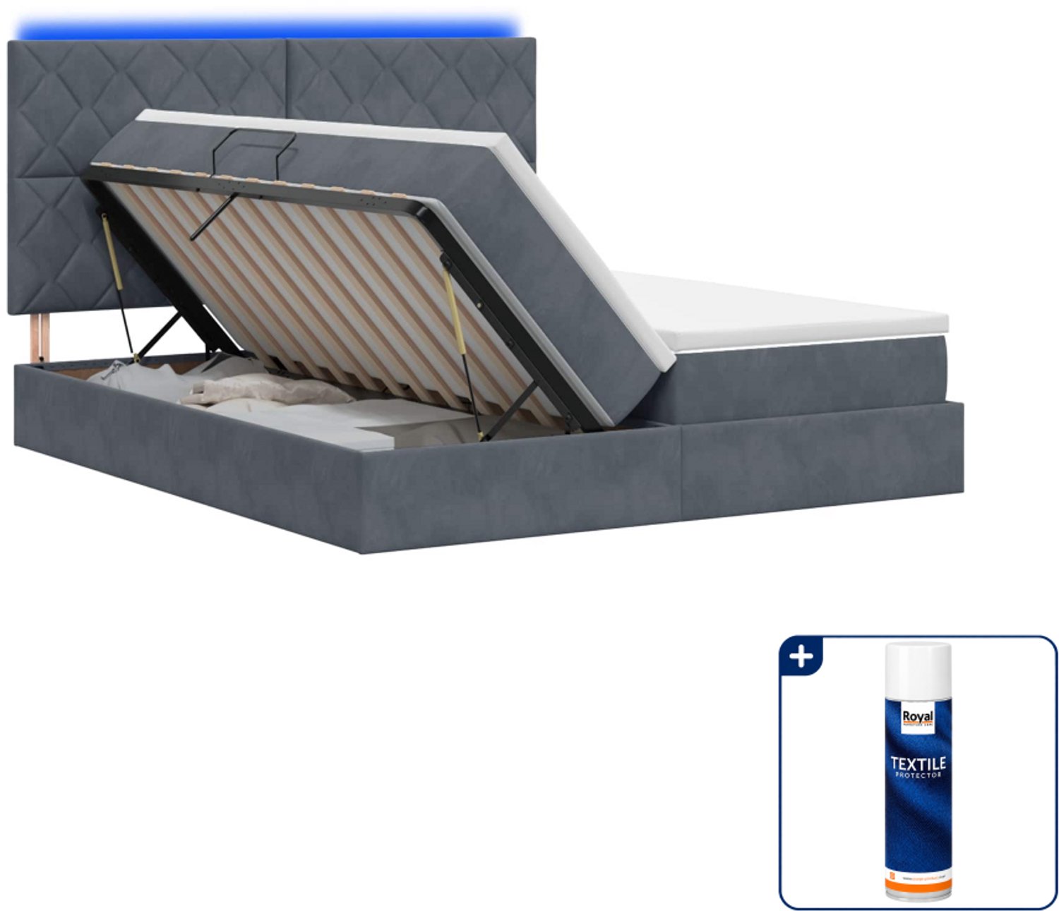 vidaXL led opslagbed met matras - super kingsize - 200 x 200 cm - donkergrijs - Inclusief textielbeschermer 500 ml Donker Grijn