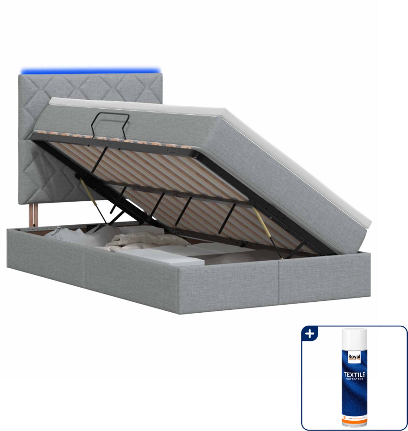 vidaXL LED opslagbed met matras - 120 x 200 cm - lichtgrijs - Inclusief textielbeschermer 500 ml