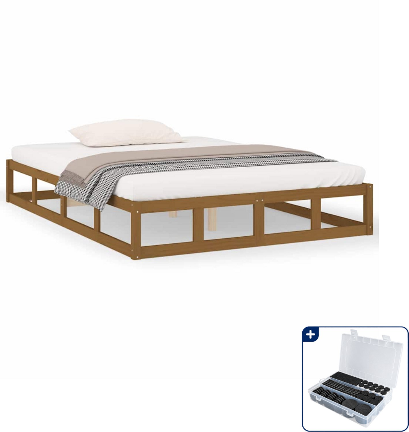 vidaXL bedframe 150 x 200 cm - massief grenenhout - honingbruin - Inclusief antikrasvilt 177-delig