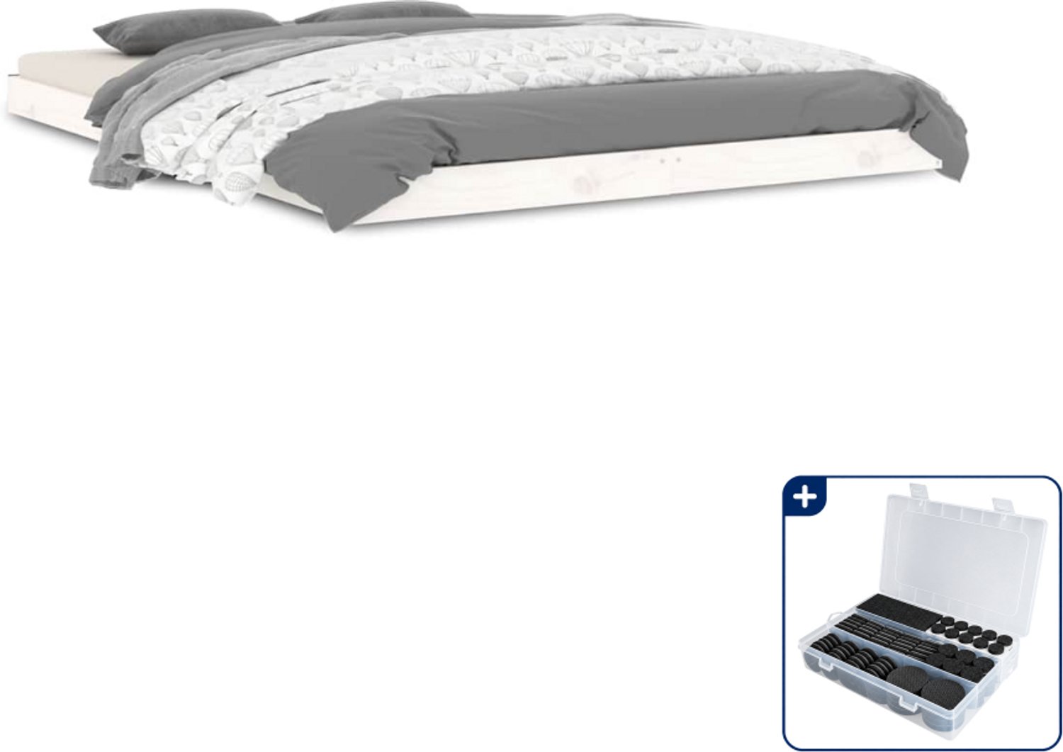 vidaXL Bedframe - 135 x 190 cm - massief grenenhout - wit - Inclusief antikrasvilt 177-delig