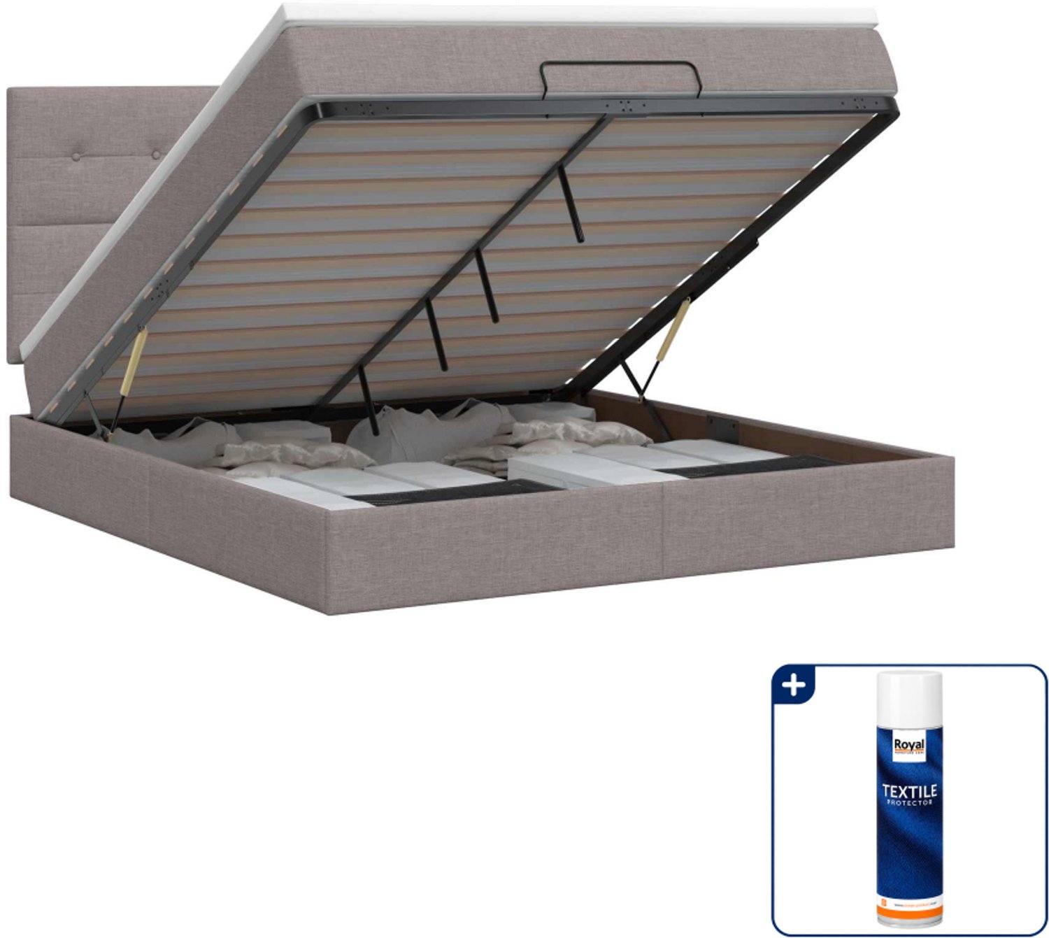 vidaXL ottoman bed - Small double - 140 x 200 cm - taupe - Inclusief textielbeschermer 500 ml