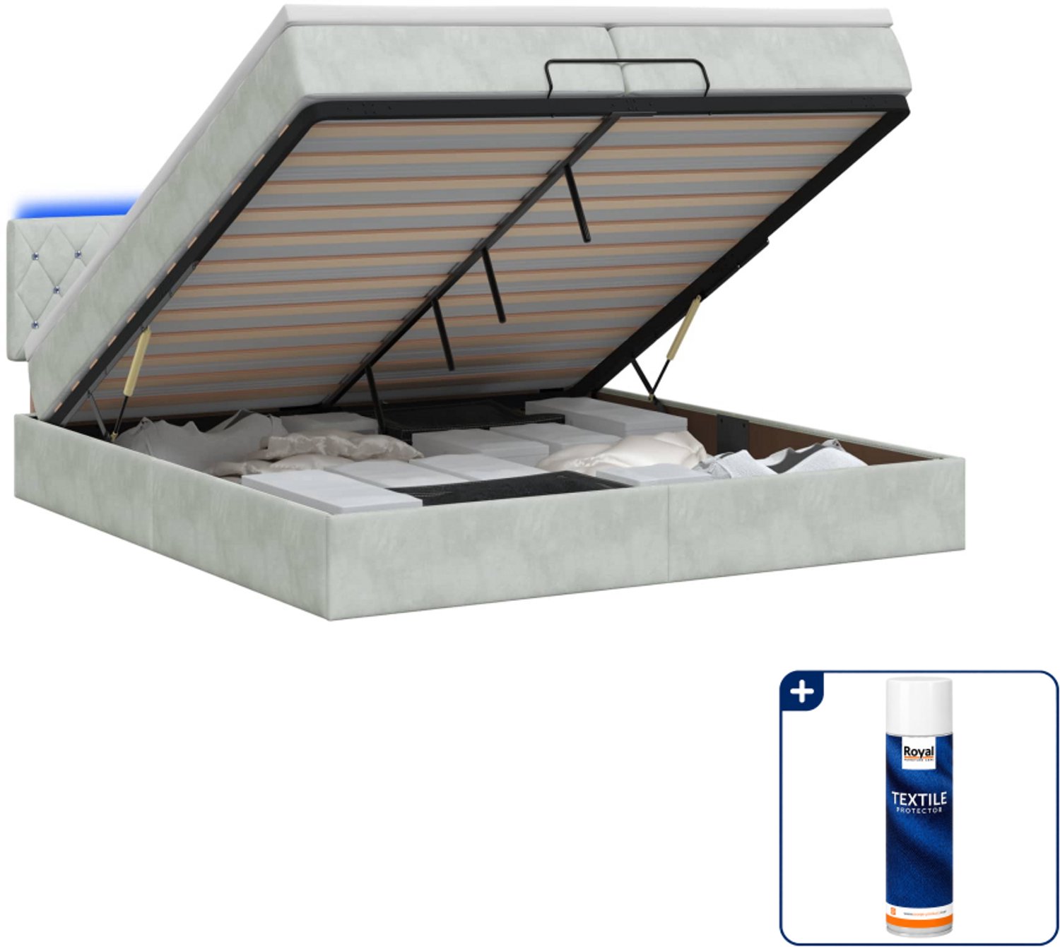 vidaXL ottoman bed - 200 x 200 cm - lichtgrijs - Inclusief textielbeschermer 500 ml