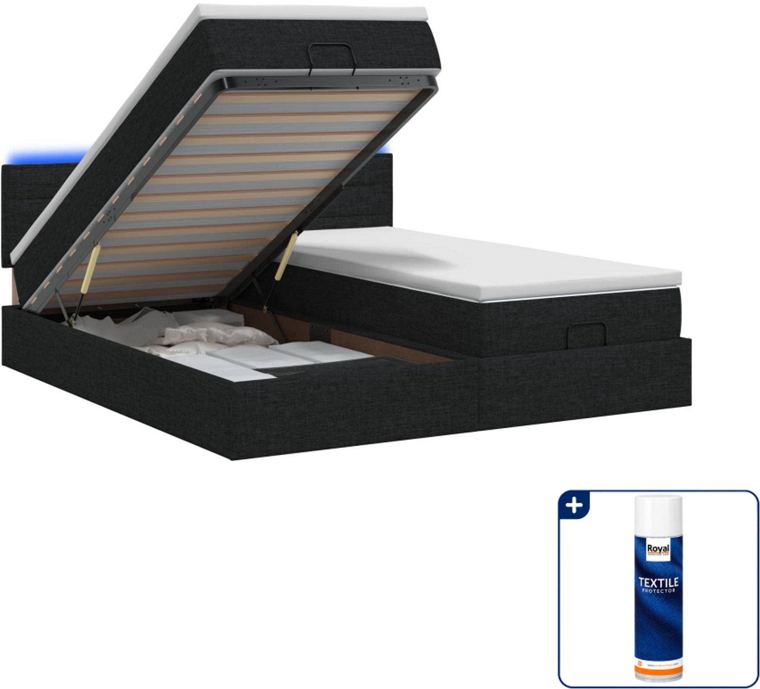 vidaXL Ottoman bed - Kingsize - 180 x 200 cm - zwart - Inclusief textielbeschermer 500 ml