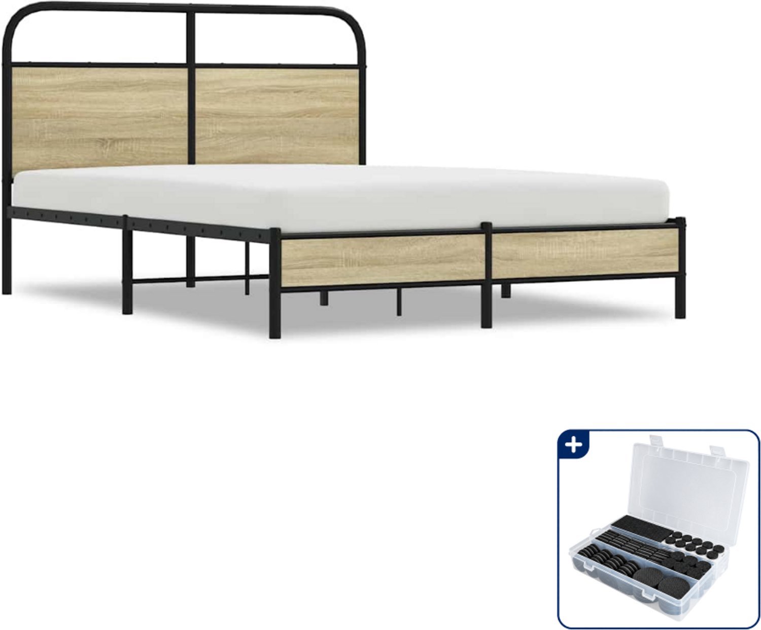 vidaXL Small double bedframe - 140 x 200 cm - sonoma eiken - Inclusief antikrasvilt 177-delig