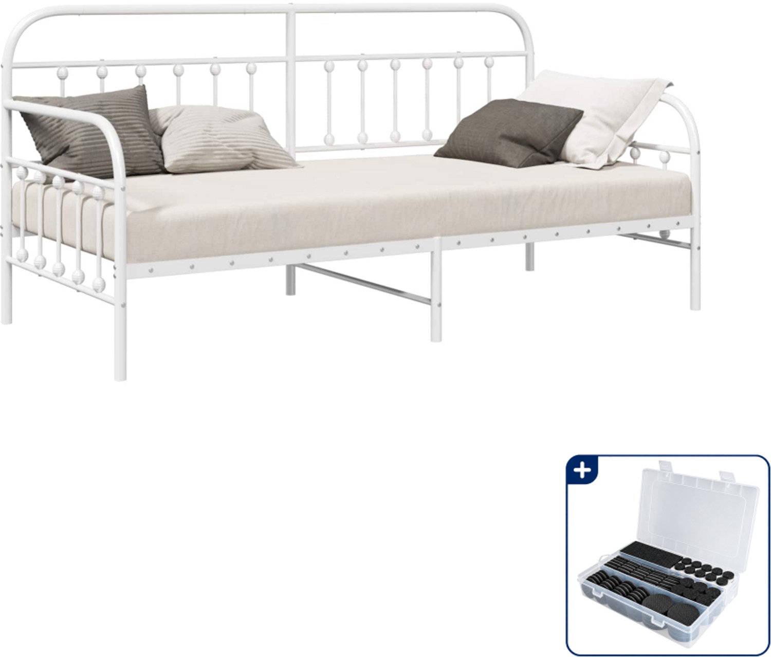 vidaXL dagbedframe - 107 x 203 cm - gepoedercoat staal - wit - Inclusief antikrasvilt 177-delig