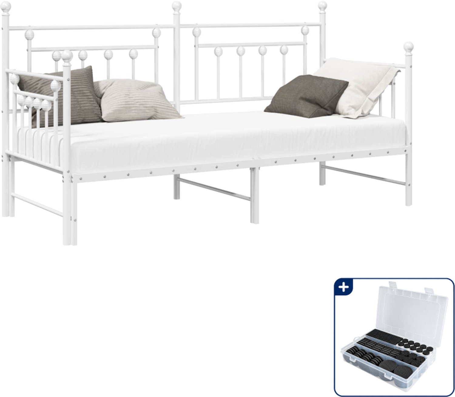 vidaXL dagbedframe - 75 x 190 cm - staal - wit - Inclusief antikrasvilt 177-delig