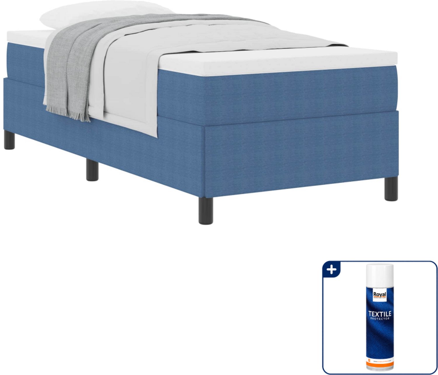 vidaXL boxspringbed - 90 x 200 cm - blauw - Inclusief textielbeschermer 500 ml