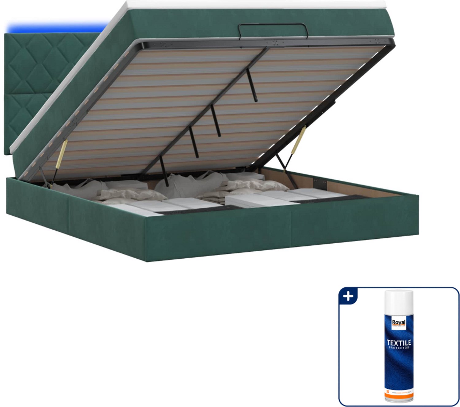 vidaXL Small double bed met matras en led - 140 x 200 cm - groen - Inclusief textielbeschermer 500 ml