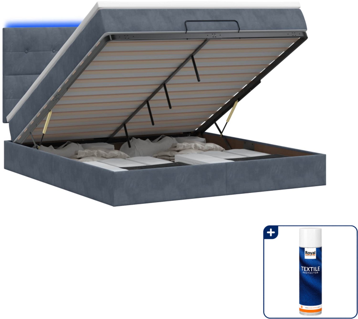 vidaXL Queensize bed met matras en led - 160 x 200 cm - donkergrijs - Inclusief textielbeschermer 500 ml