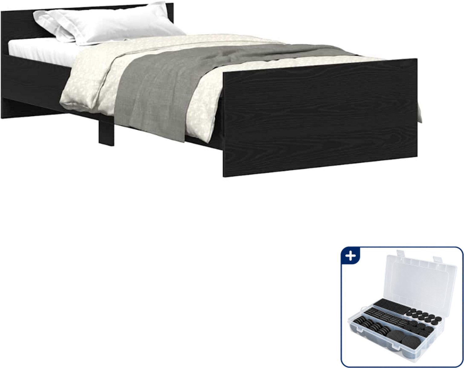 vidaXL bedframe 90 x 200 cm - zwart eiken - Inclusief antikrasvilt 177-delig