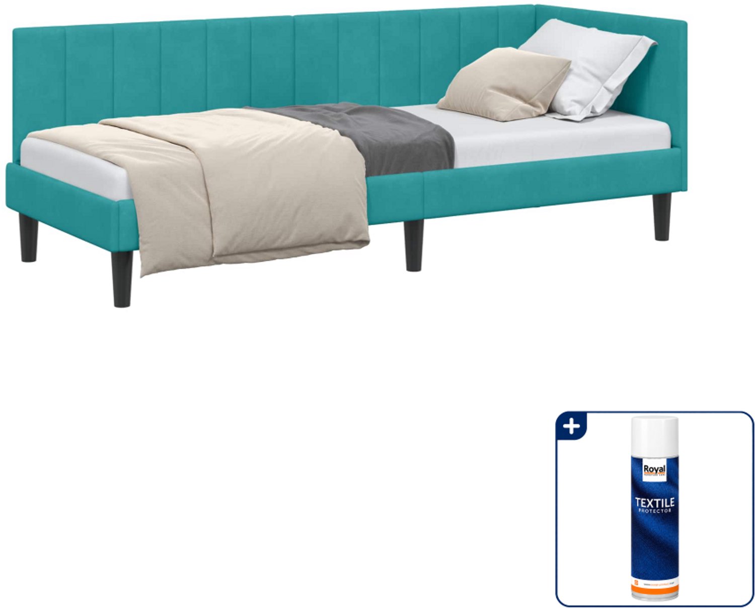 vidaXL hoekbedframe - 80 x 200 cm - fluweel - turquoise - Inclusief textielbeschermer 500 ml
