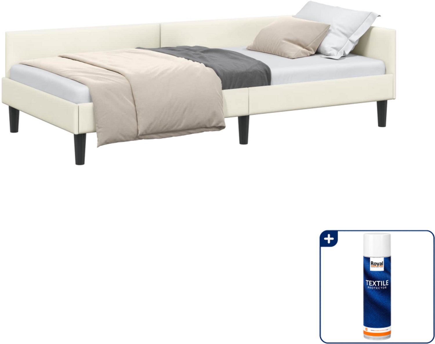 vidaXL hoekbedframe - 90 x 190 cm - fluweel - crème - Inclusief textielbeschermer 500 ml