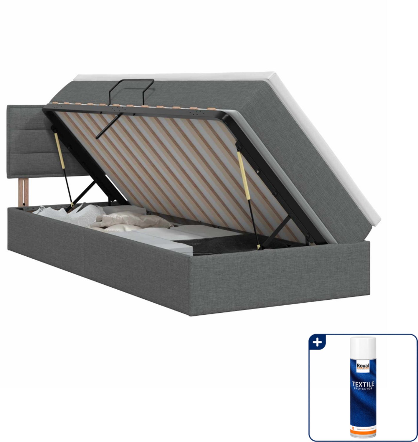 vidaXL opbergbed met matras - 100 x 200 cm - fluweel - donkergrijs - Inclusief textielbeschermer 500 ml Donker Grijn