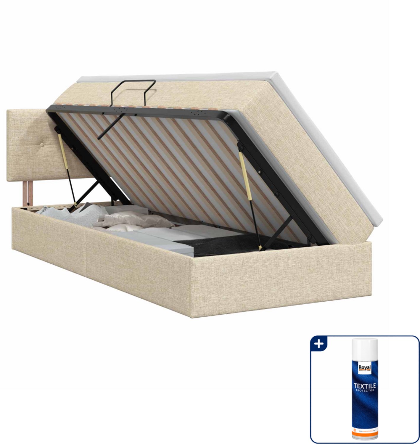 vidaXL opbergbed met matras - 100 x 200 cm - fluweel - crèmekleurig - Inclusief textielbeschermer 500 ml