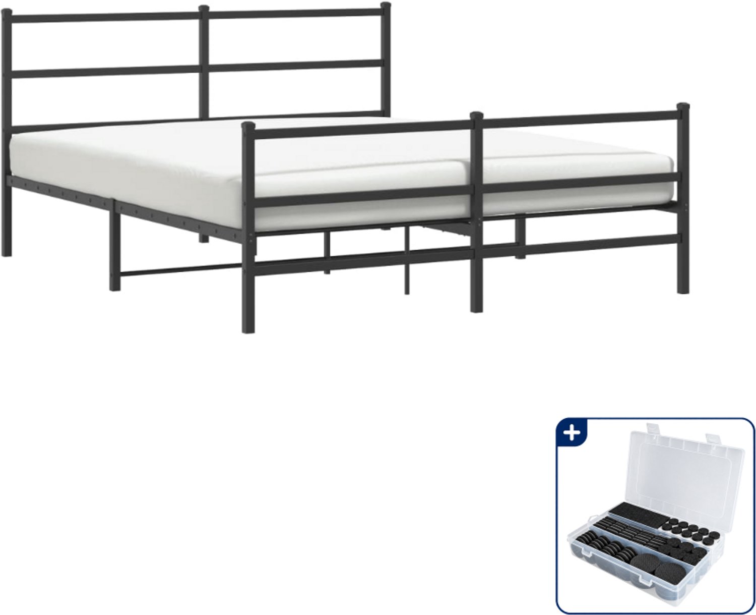 vidaXL Queensize bedframe - 160 x 200 cm - metaal - zwart - Inclusief antikrasvilt 177-delig
