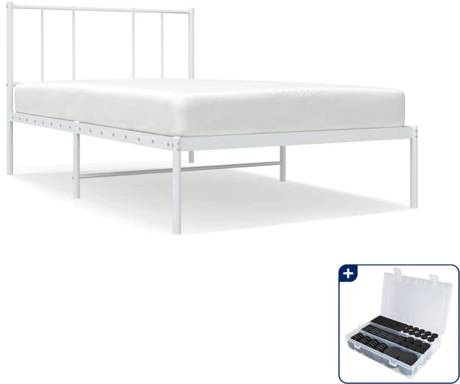 vidaXL bedframe met hoofdbord - 75 x 190 cm - staal - wit - Inclusief antikrasvilt 177-delig
