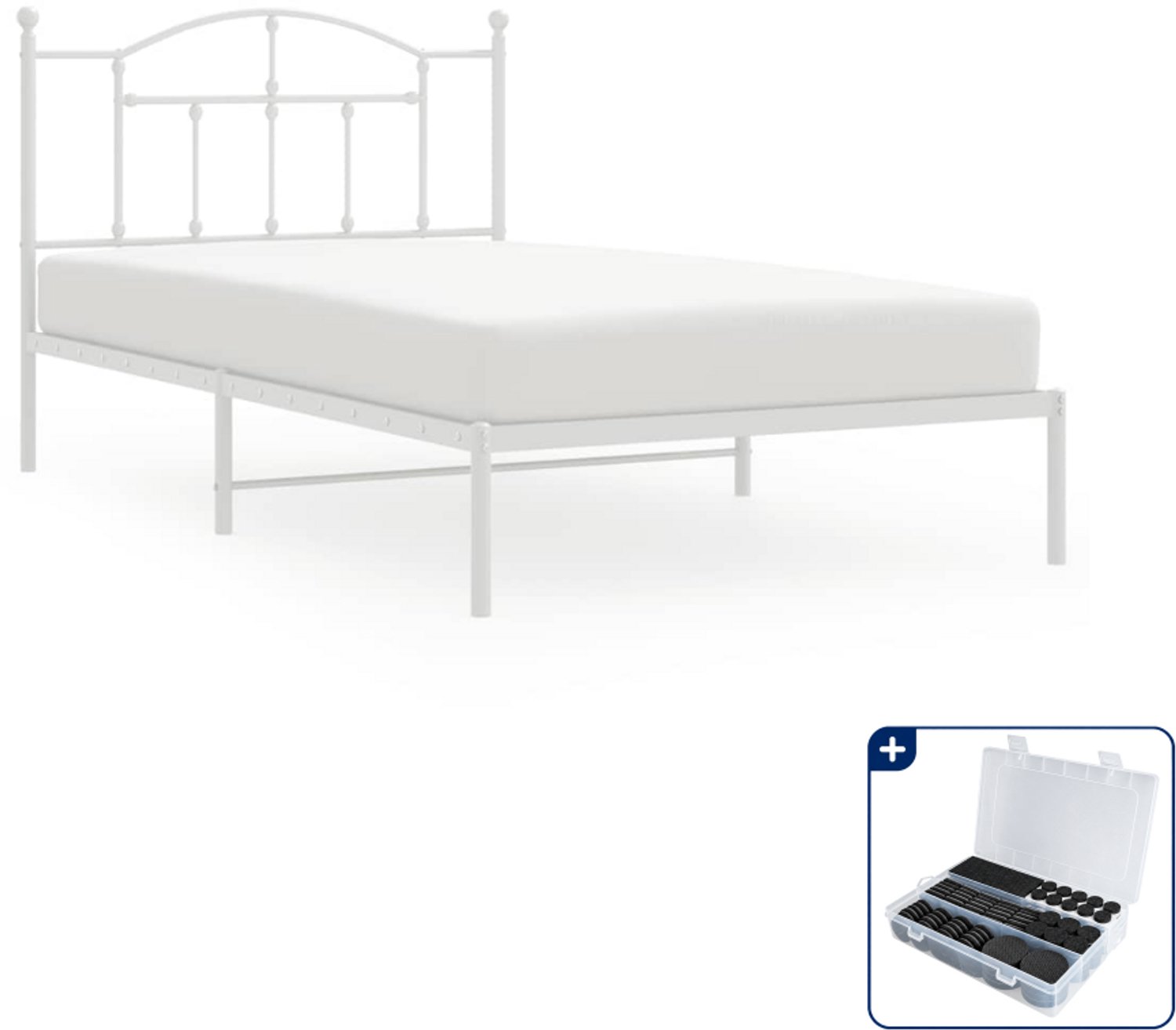 vidaXL bedframe met hoofdbord - 107 x 203 cm - staal - wit - Inclusief antikrasvilt 177-delig
