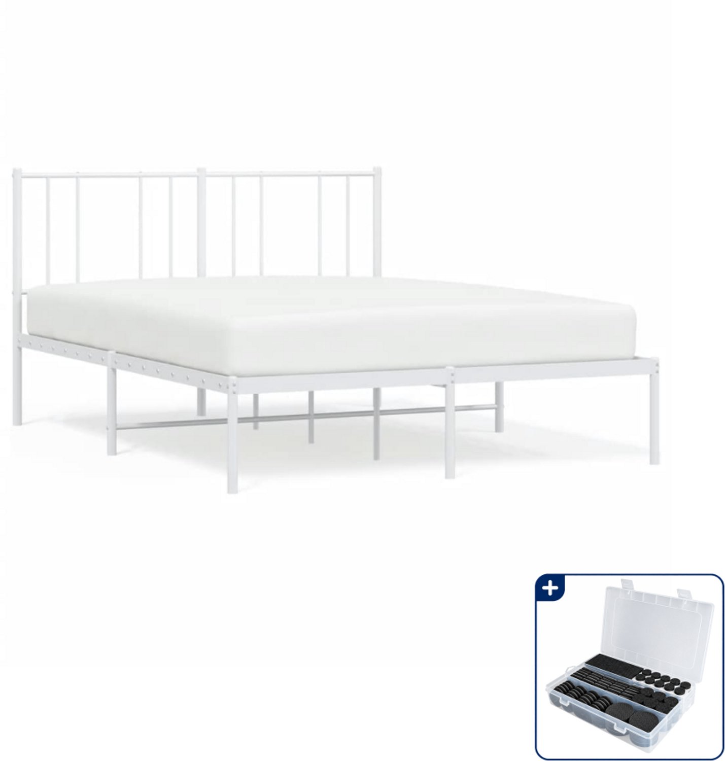 vidaXL Bedframe - 140 x 190 cm - metaal - wit - Inclusief antikrasvilt 177-delig