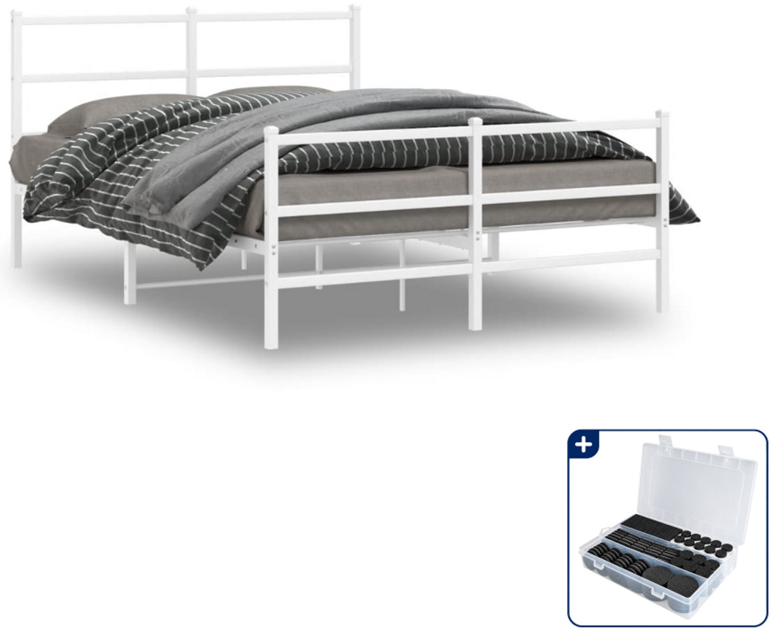 vidaXL Bedframe - 135 x 190 cm - staal - wit - Inclusief antikrasvilt 177-delig