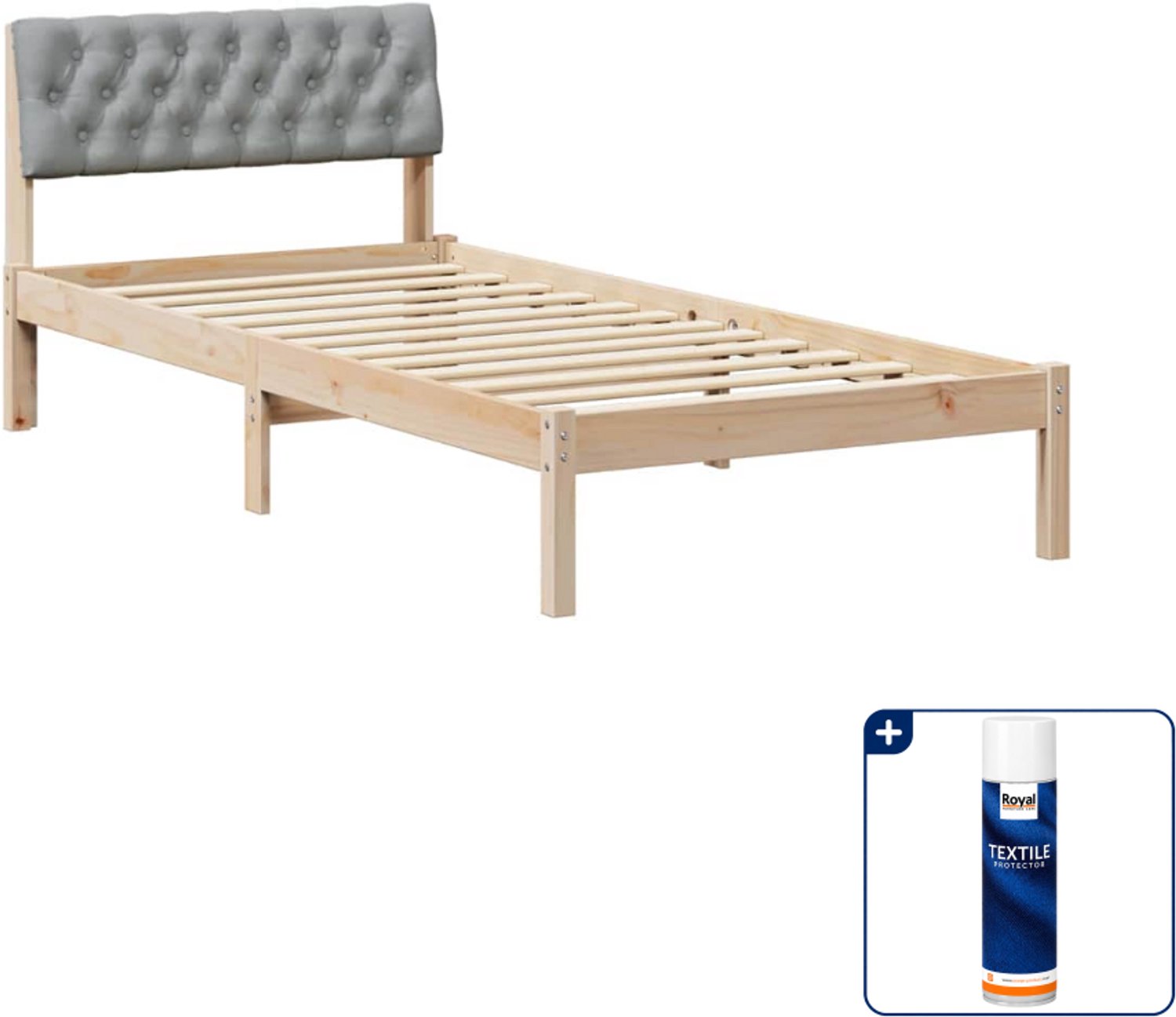vidaXL Bedframe - 90 x 200 cm - massief grenenhout - bruin/lichtgrijs - Inclusief textielbeschermer 500 ml