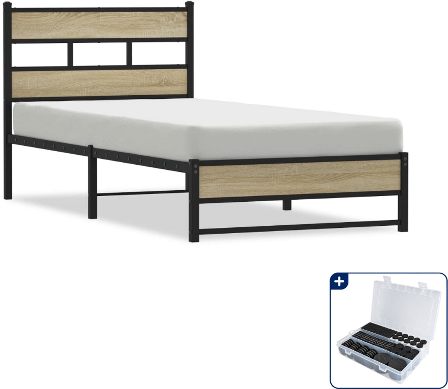 vidaXL bedframe - 90 x 190 cm - staal - sonoma eiken - Inclusief antikrasvilt 177-delig Bruin