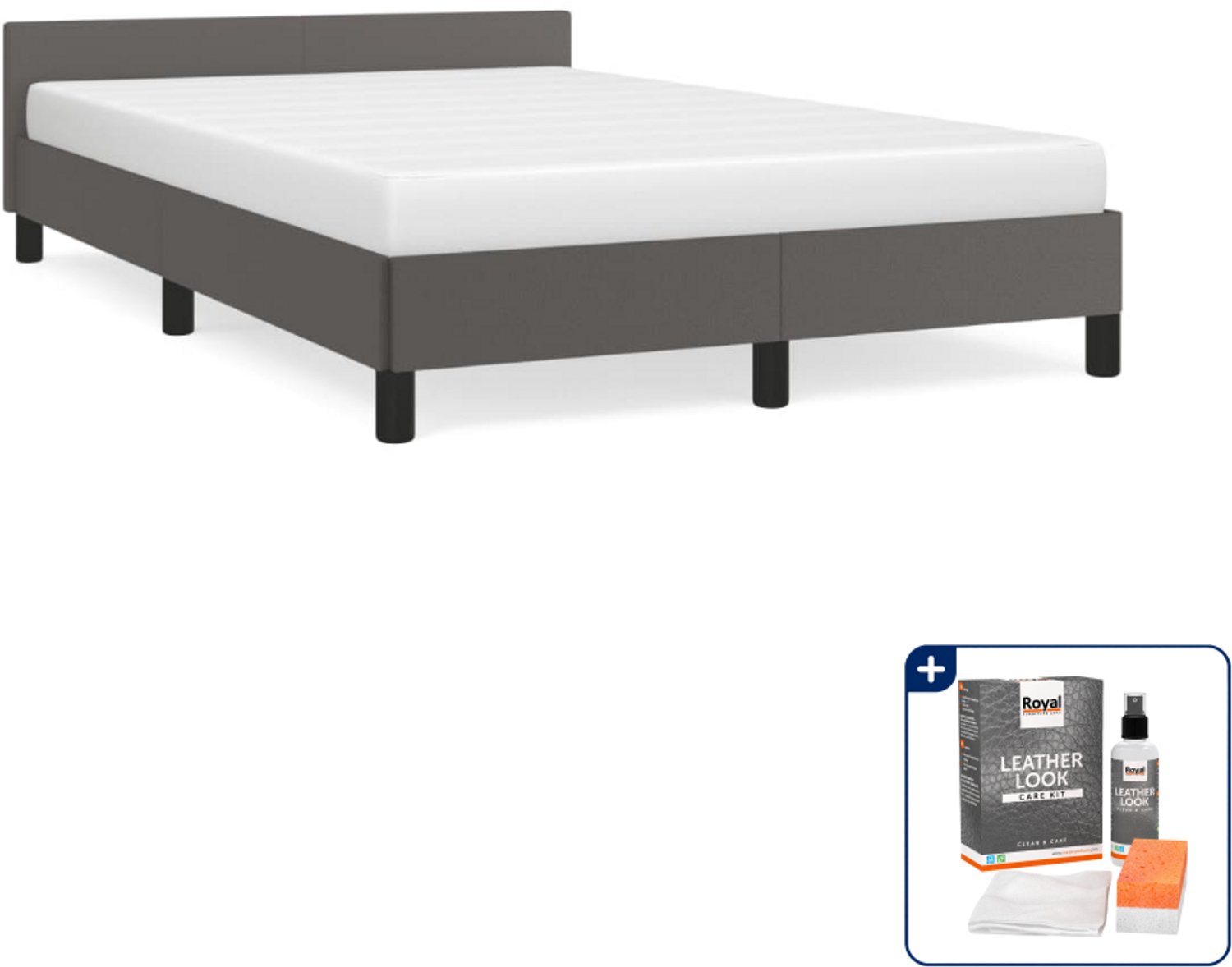 vidaXL bedframe 120 x 190 cm - kunstleer - grijs - Inclusief onderhoudsset voor kunstleer 150 ml