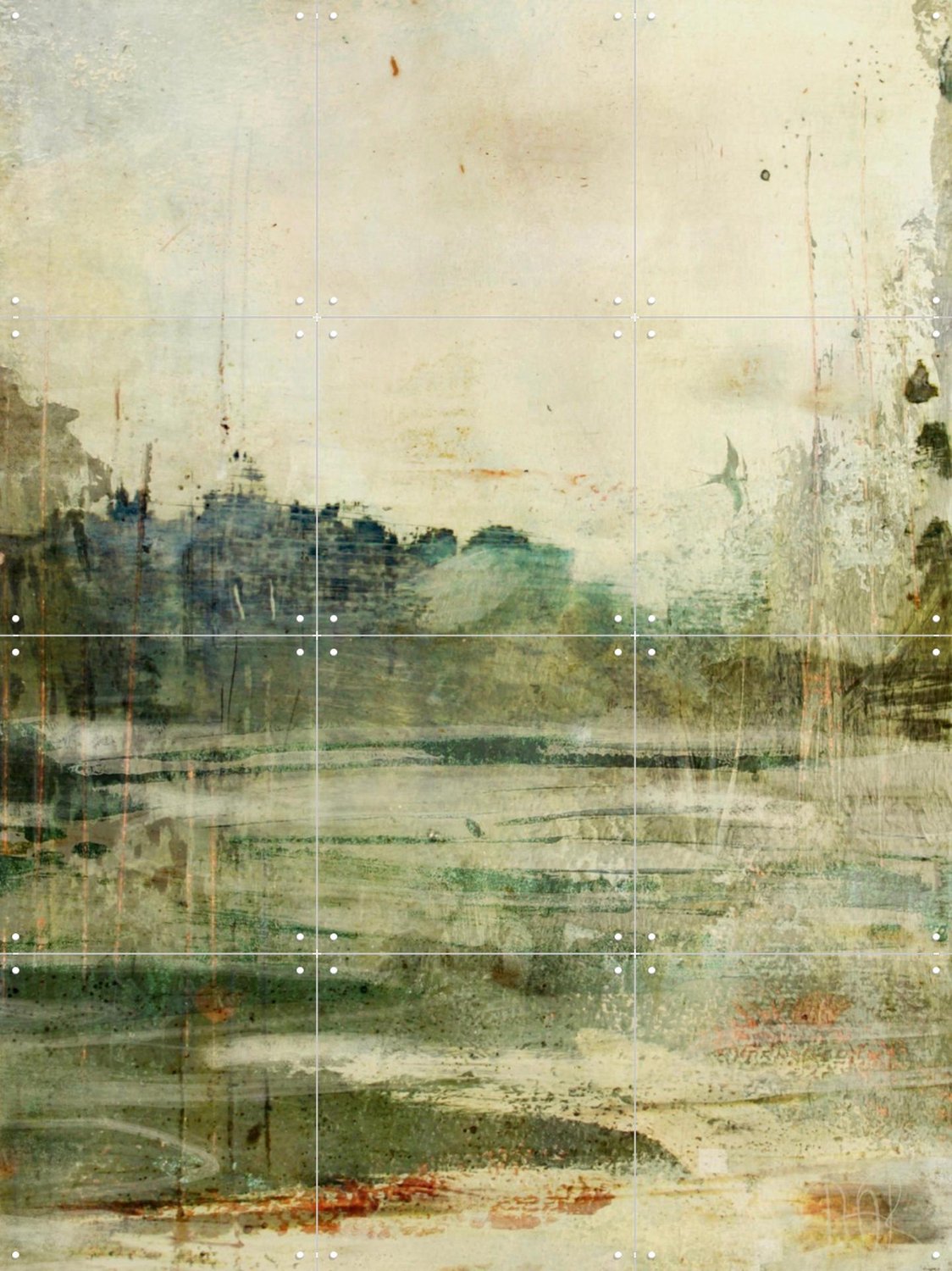 IXXI Green Lake, RAR Kramer - 60 x 80 cm - Grote wanddecoratie en posters - Aquarel, Kwaststreken, Abstract, Gemengde Technieken, Woonkamer, Gang Groen