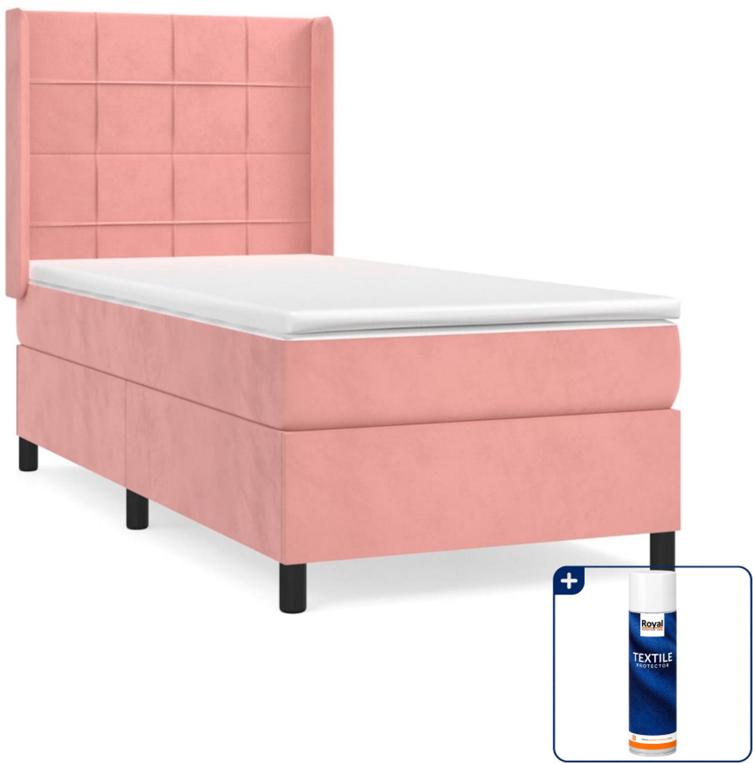 vidaXL boxspring met matras 90 x 200 cm - fluweel - roze - Inclusief textielbeschermer 500 ml