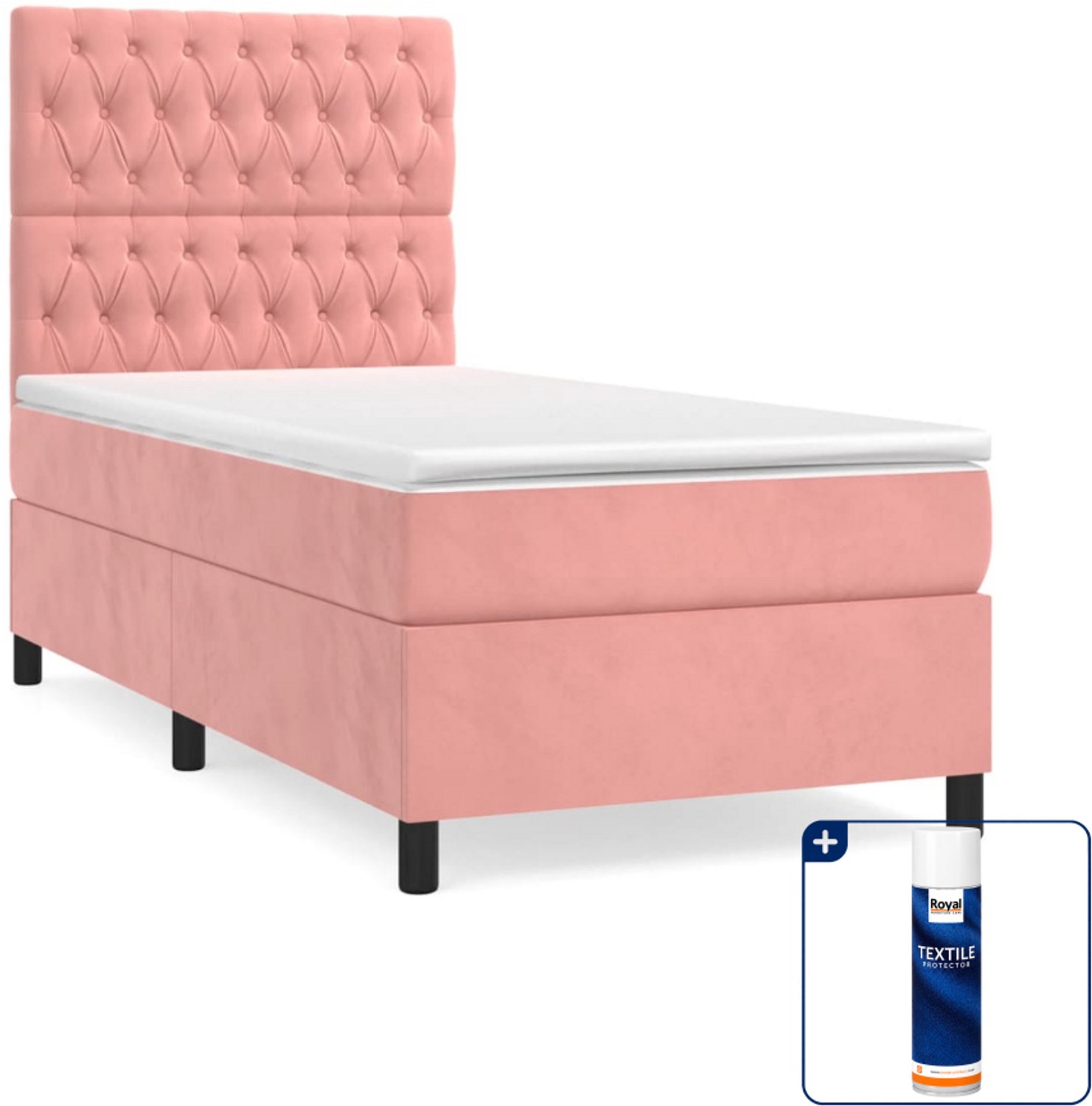 vidaXL boxspring met matras 90 x 190 cm - fluweel - roze - Inclusief textielbeschermer 500 ml