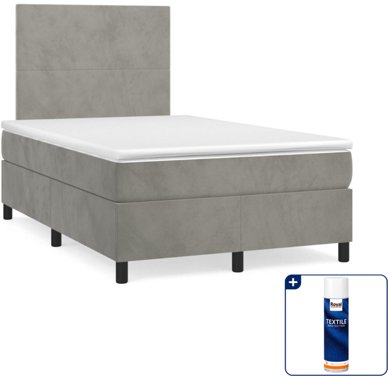 vidaXL boxspring met matras 120 x 200 cm - fluweel - lichtgrijs - Inclusief textielbeschermer 500 ml