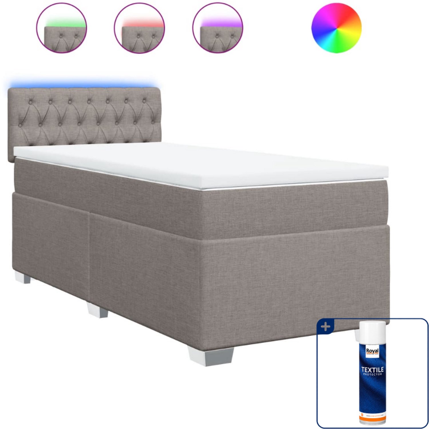 vidaXL Boxspring - 80 x 200 cm - stof - taupe - Inclusief textielbeschermer 500 ml