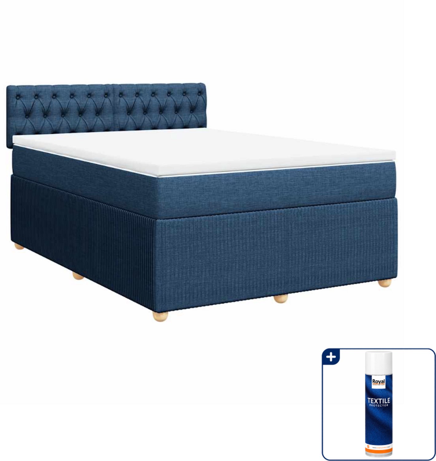 vidaXL boxspring met matras - Queensize - 160 x 200 cm - blauw - Inclusief textielbeschermer 500 ml